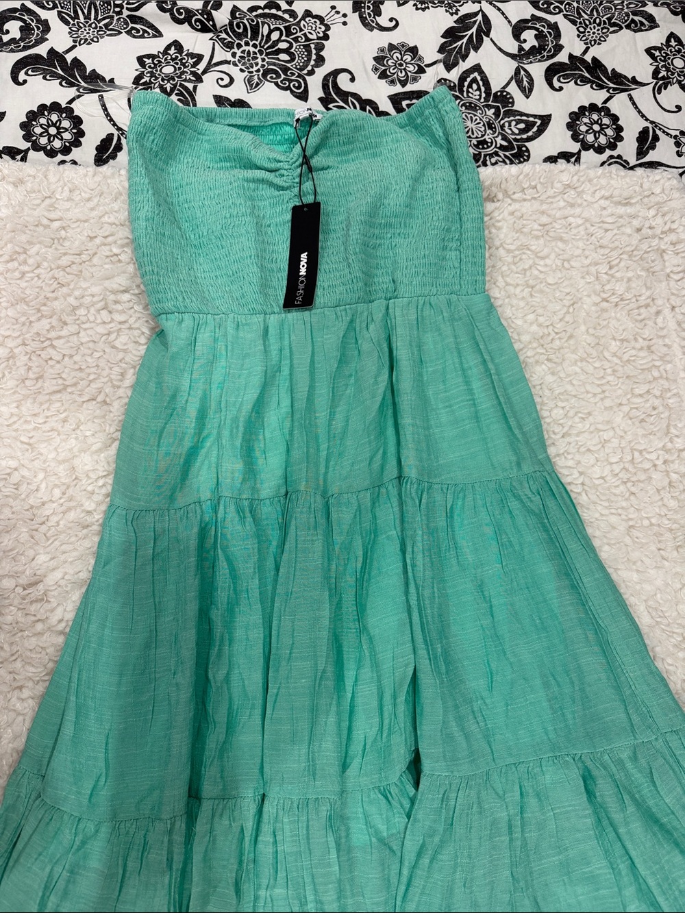 Fashion Nova Strapless Tiered Maxi Dress in Mint